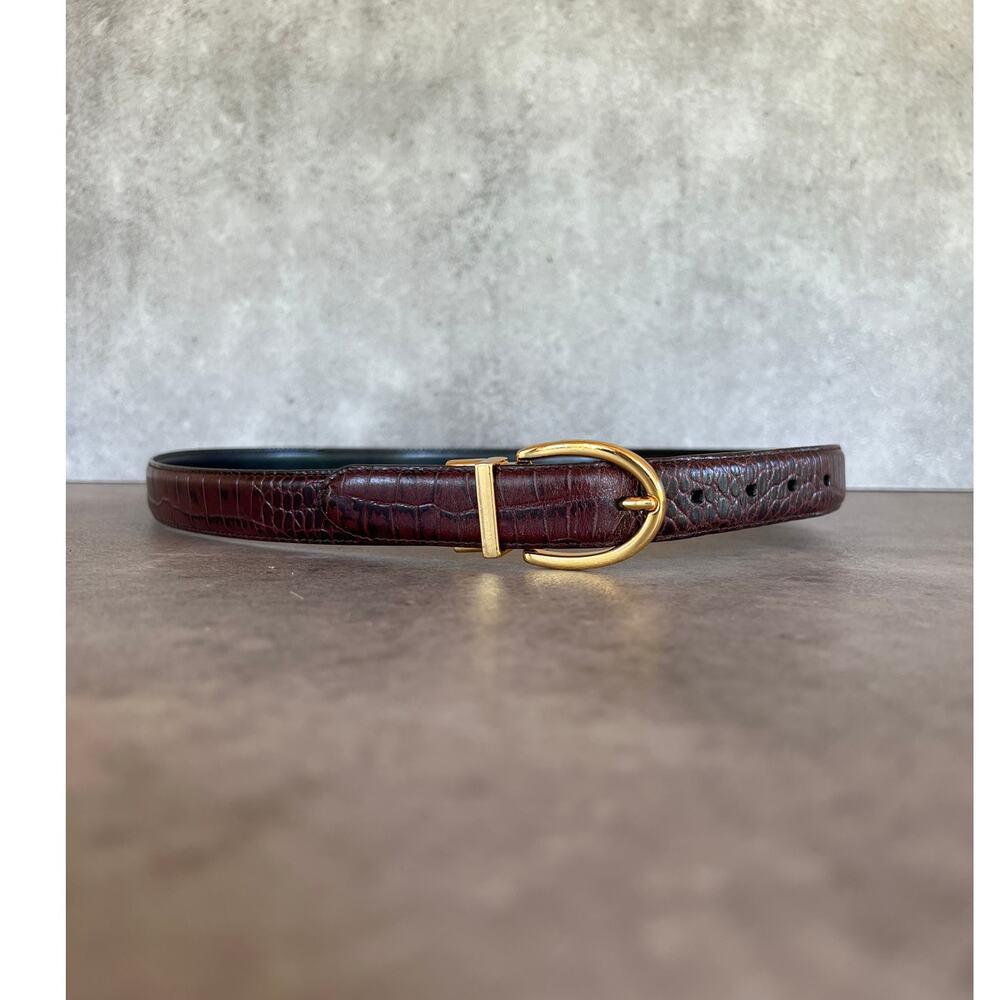 Ralph Lauren RLL Vintage croc-embossed Leather belt gold tone buckle Old money